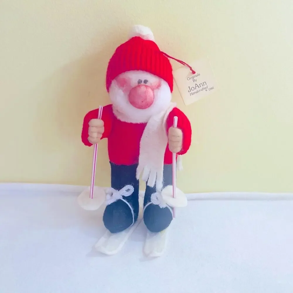 Vtg 1980 JoAnn Crafts Handmade Gnome Christmas Santa Skiing Christmas Ornament